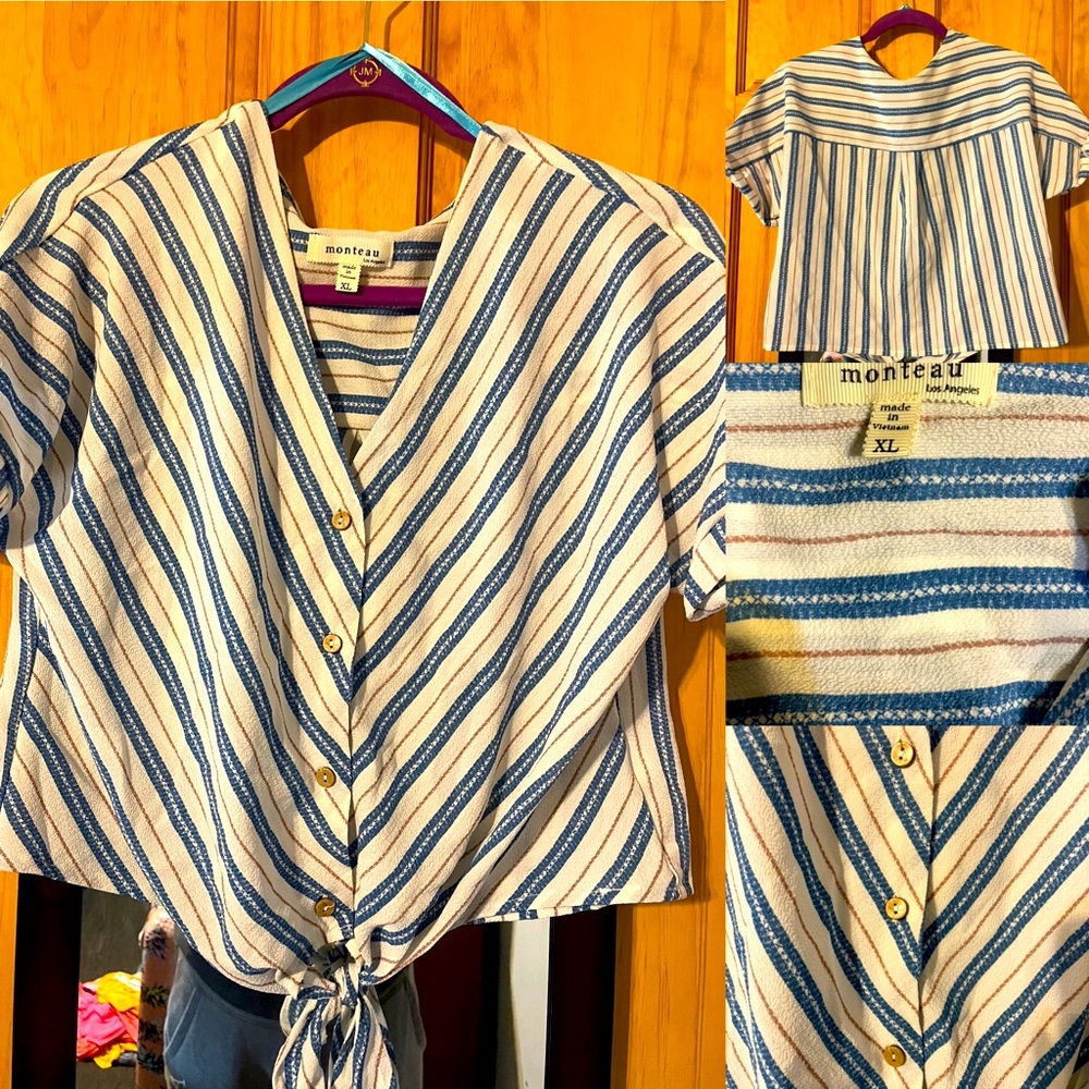 Blue & white button down top size XL